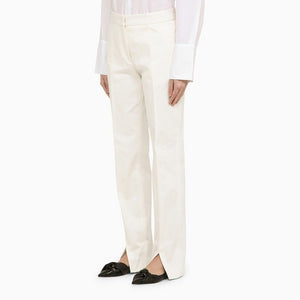 JIL SANDER Stylish White Cotton Trousers with Front Slits for Women | SS24