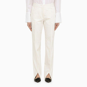 JIL SANDER Stylish White Cotton Trousers with Front Slits for Women | SS24