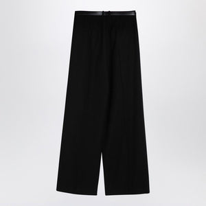 JIL SANDER Elegant Black Wide-Leg Wool Trousers with Leather Belt