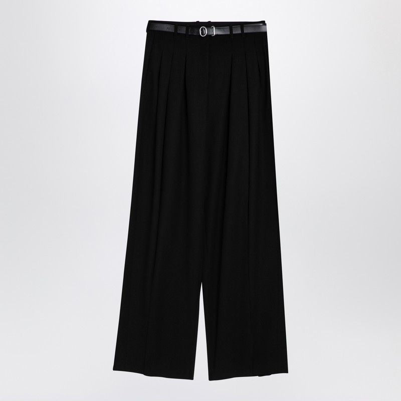 JIL SANDER Elegant Black Wide-Leg Wool Trousers with Leather Belt