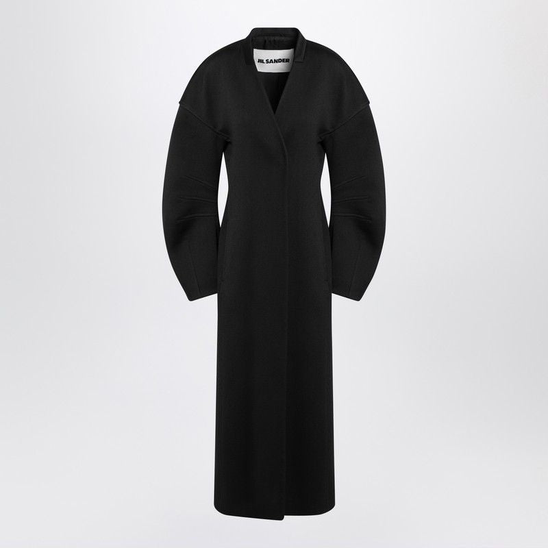 JIL SANDER Double-Breasted Flared Jacket in Black Virgin Wool