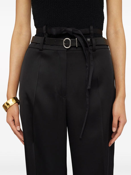 JIL SANDER Black High-Waisted Silk Trousers for Women