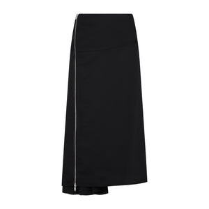 JIL SANDER Asymmetrical Zip Midi Skirt in Black Viscose and Silk for Women