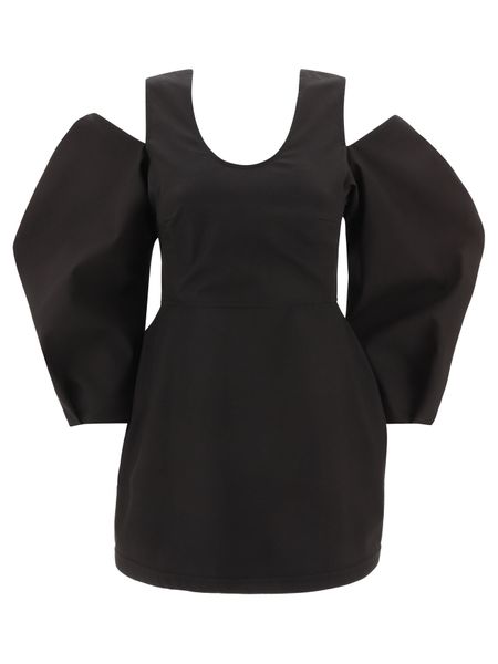 JIL SANDER Black Cotton Cut-Out Top with Balloon Sleeves for Women