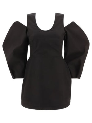 JIL SANDER Black Cotton Cut-Out Top with Balloon Sleeves for Women