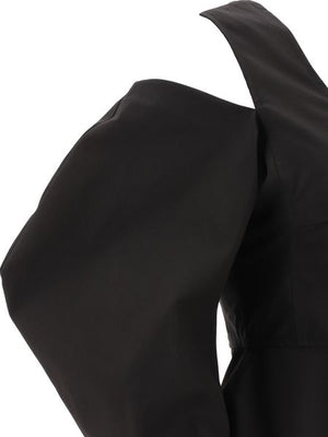 JIL SANDER Black Cotton Cut-Out Top with Balloon Sleeves for Women