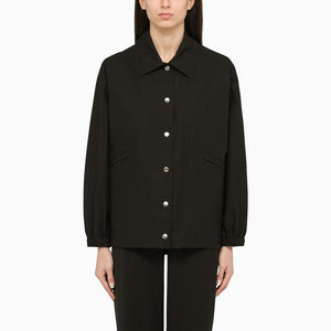Áo khoác cotton chống nước đen với họa tiết logo cho phụ nữ - SS24