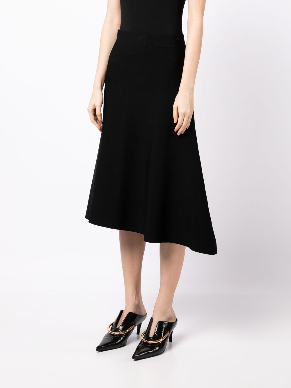 JIL SANDER BLACK ELASTIC KNIT MIDI SKIRT