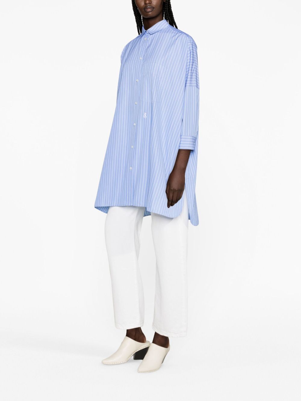 JIL SANDER Light-Blue Striped Long Shirt with Casual Cut