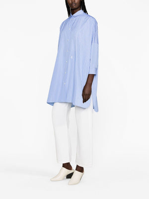 JIL SANDER Light-Blue Striped Long Shirt with Casual Cut