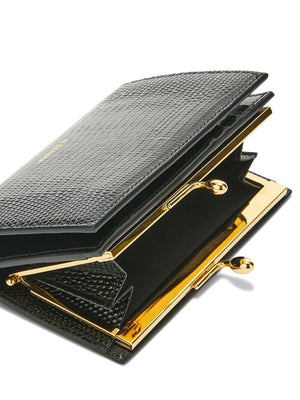 JIL SANDER Mini Lizard-Print Black Leather Wallet