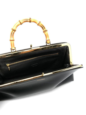 JIL SANDER Goji Bamboo-Handle Leather Handbag for Women in Black - SS24 Collection
