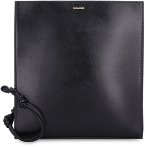 JIL SANDER Black Leather Medium Tangle Crossbody Bag with Woven Strap and Gold-Tone Accents