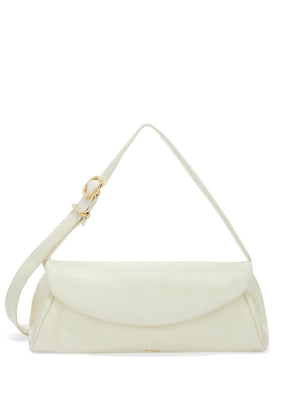 JIL SANDER White Luxe Grain Leather Large Shoulder Handbag with Magnetic Foldover Top and Adjustable Strap for Women, FW23