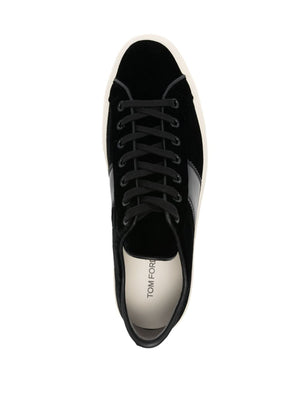 TOM FORD Black Velvet Lace-Up Sneakers