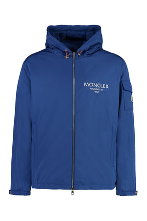 MONCLER Navy Hooded Windbreaker with Adjustable Drawstring and Logo Patch