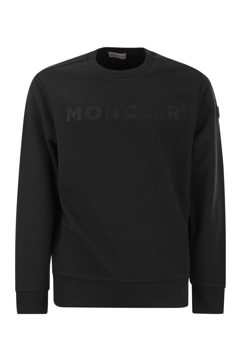 MONCLER Black Cotton Sweatshirt with Logo Patches for Men