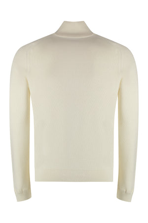 MONCLER Men's Panna Knit Sweater with Logo Patch and Ribbed Edges