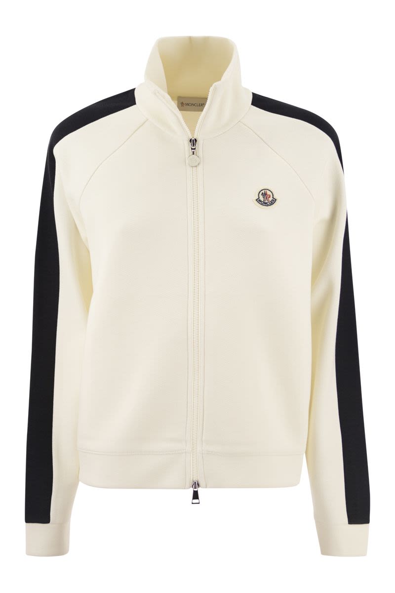 MONCLER Tennis-Inspired Turtleneck Zip Sweatshirt in Piqué Interlock - White