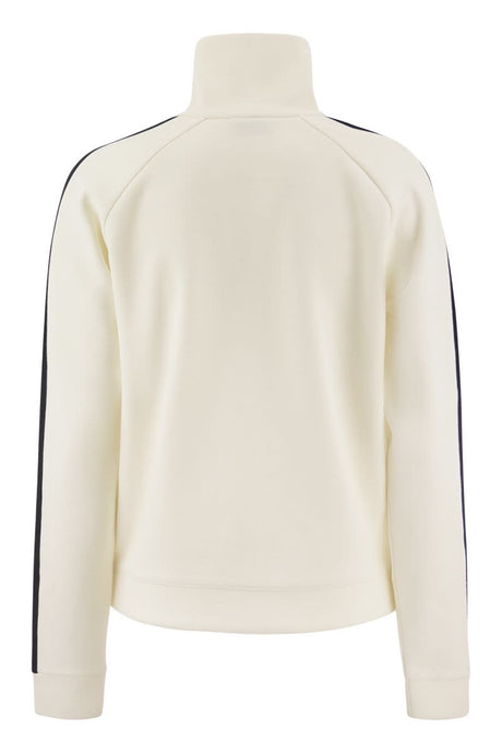 MONCLER Tennis-Inspired Turtleneck Zip Sweatshirt in Piqué Interlock - White