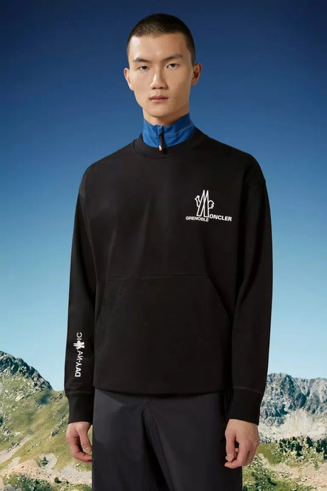 Áo sweatshirt thể thao nam bằng vải xô 100% cotton màu đen cho mùa SS24