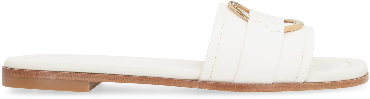 MONCLER White Leather Slide Sandals for Women - SS24 Collection