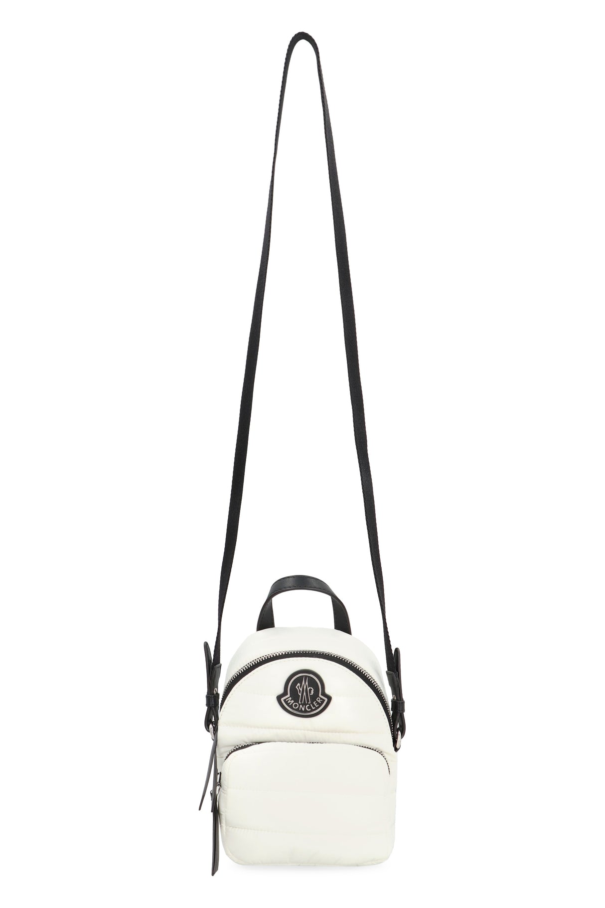 MONCLER Stylish White Padded Handbag with Leather Details and Removable Strap for Women