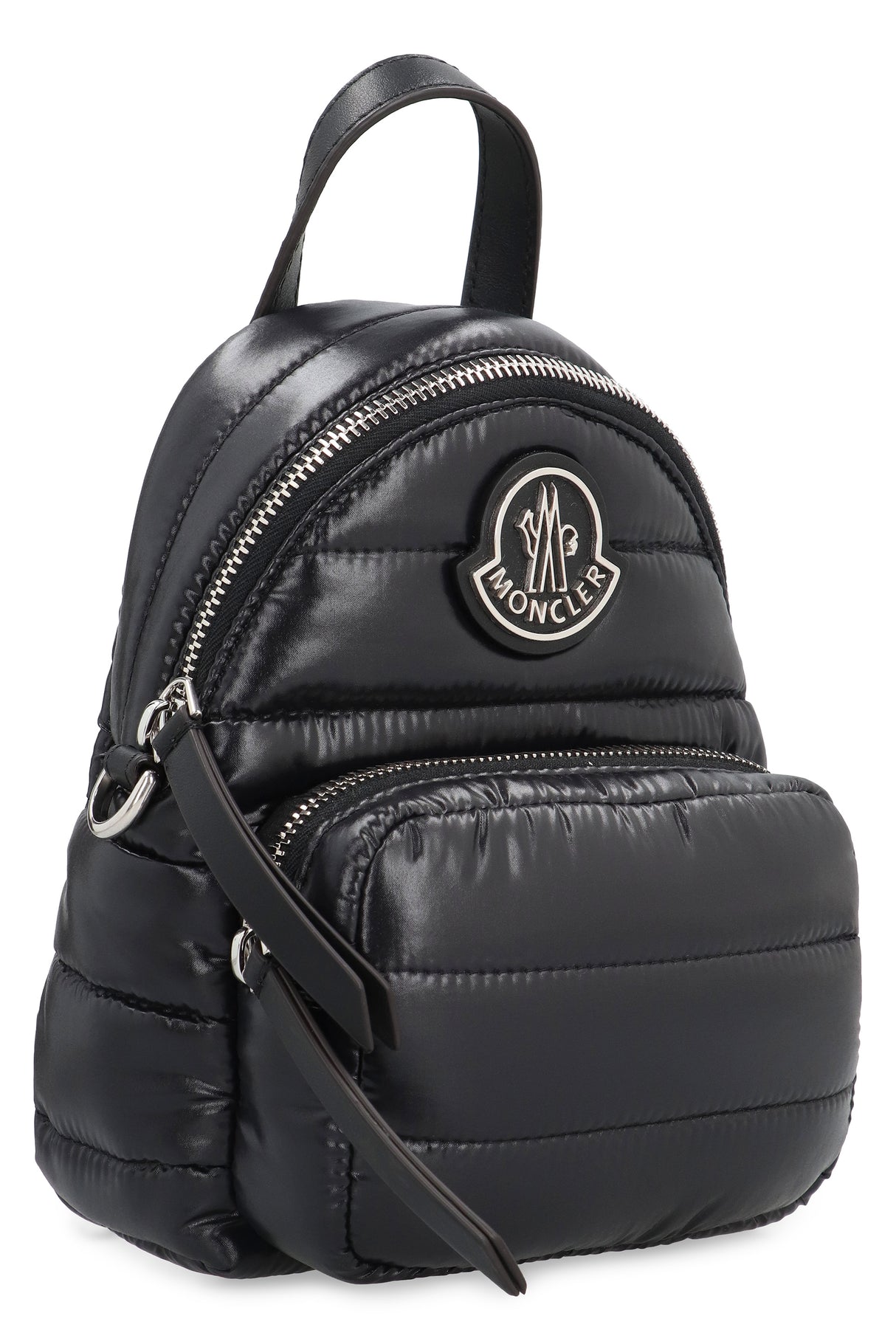 Túi xách Nylon đen cho phụ nữ - Bao bọc lớp đệm, chi tiết da, túi phía trước, dây đeo có thể tháo rời