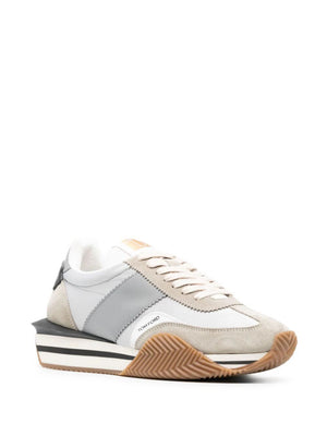TOM FORD Gray Low-Top Sneakers for Men with Contrasting Suede Inserts and Chunky Sole