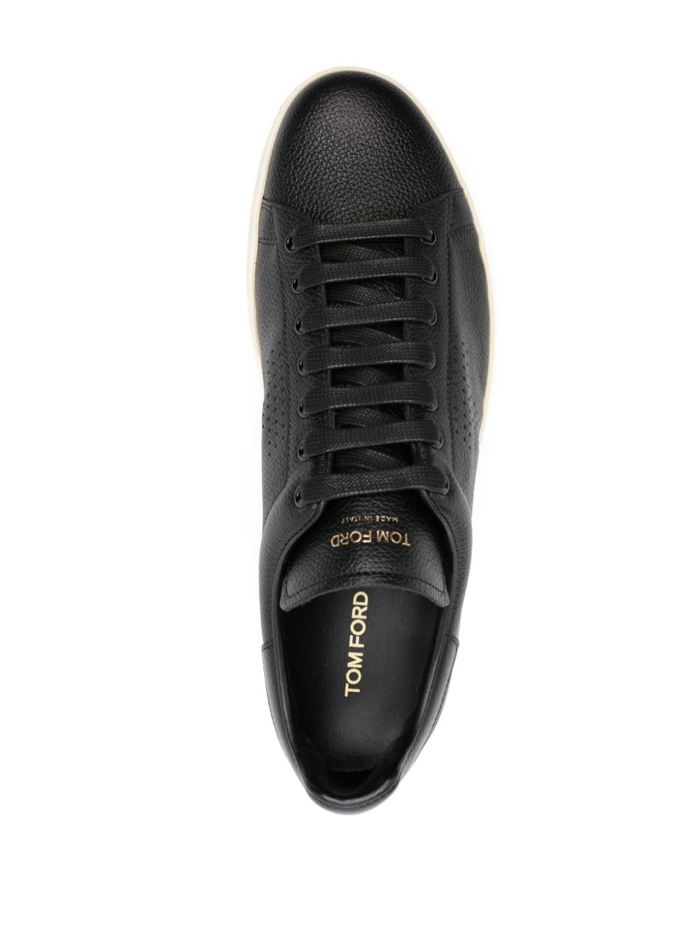 TOM FORD Round-Toe Perforated Black Leather Sneakers for Men