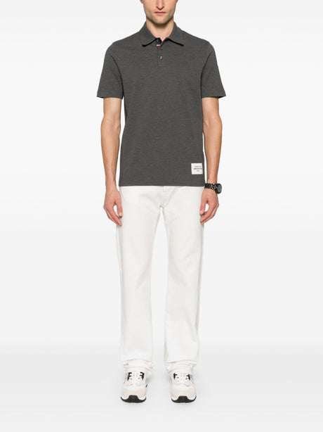 MONCLER Men's Short Sleeve Grey Polo Shirt with Tricolor Detailing