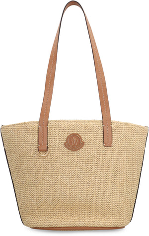 MONCLER Woven Raffia Mini Tote Handbag