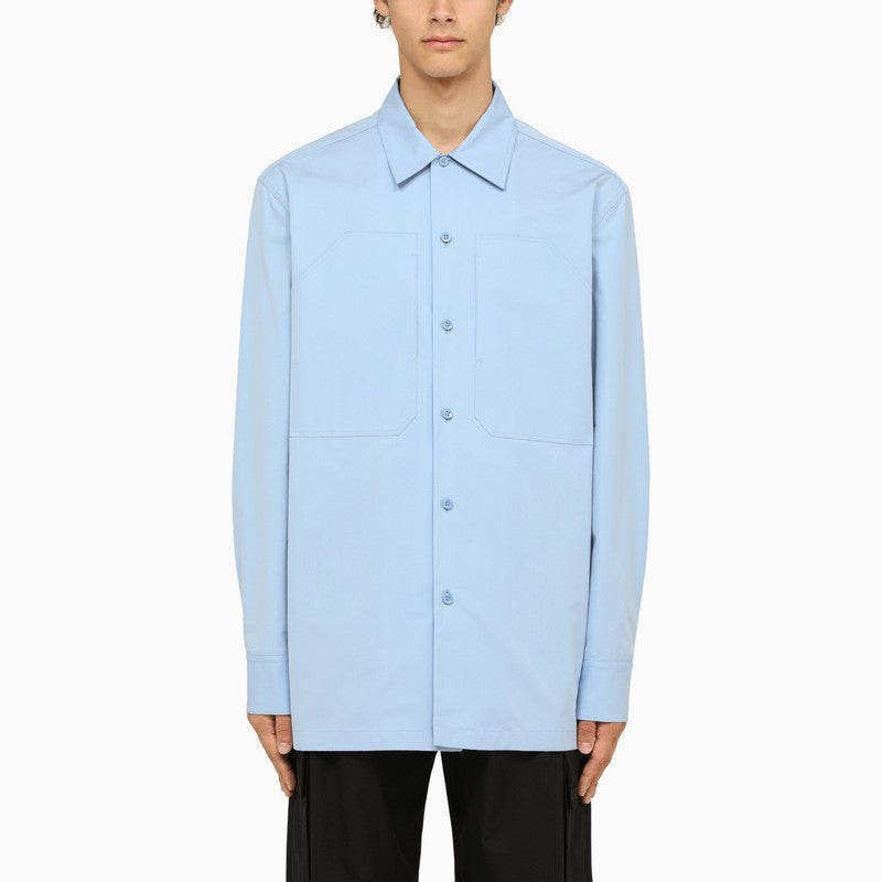 JIL SANDER Light Blue Oversize Cotton Shirt with Pockets for Men SS24