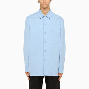 JIL SANDER Light Blue Oversize Cotton Shirt with Pockets for Men SS24