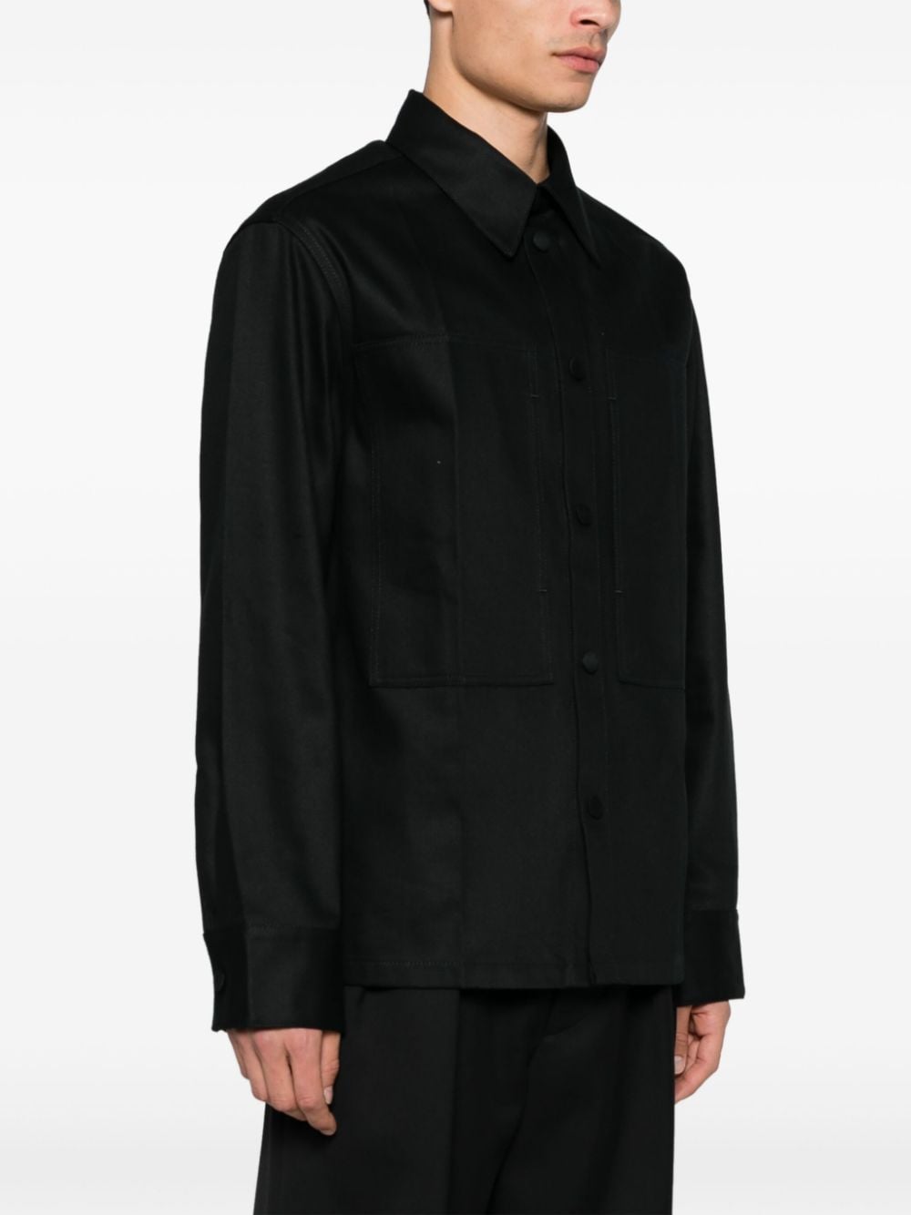 JIL SANDER Classic Black Cotton Denim Press-Stud Shirt for Men