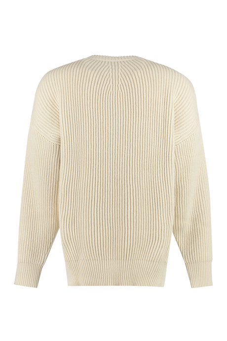 JIL SANDER Men's White Ribbed Sweater with Side Slits - SS23 Collection