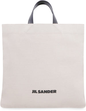 JIL SANDER Men's Ivory Canvas Tote Bag with Front Logo Print