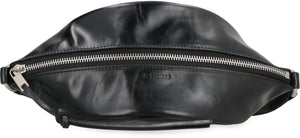 JIL SANDER Men's Black Leather Crossbody Handbag with Adjustable Strap