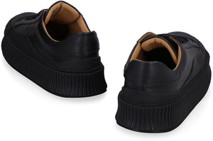 JIL SANDER Mens Lamb Leather Low-Top Sneakers in Black with Contrasting Color Lining and Round Toe