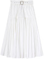 JIL SANDER WHITE COTTON PLEATED BELTED SKIRT