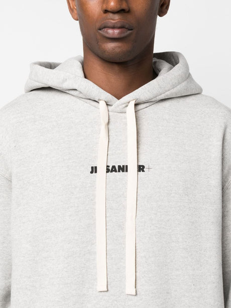 JIL SANDER Heather Grey Cotton Logo Hoodie for Men