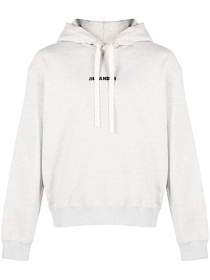 JIL SANDER Heather Grey Cotton Logo Hoodie for Men