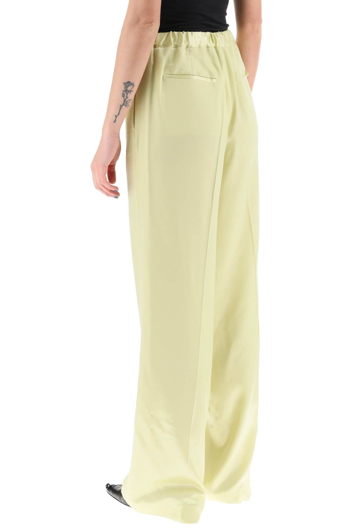 JIL SANDER Yellow Satin Wide Leg Pants for Women - Straight Loose Cut Viscose-Blend Pants for Spring/Summer 2024