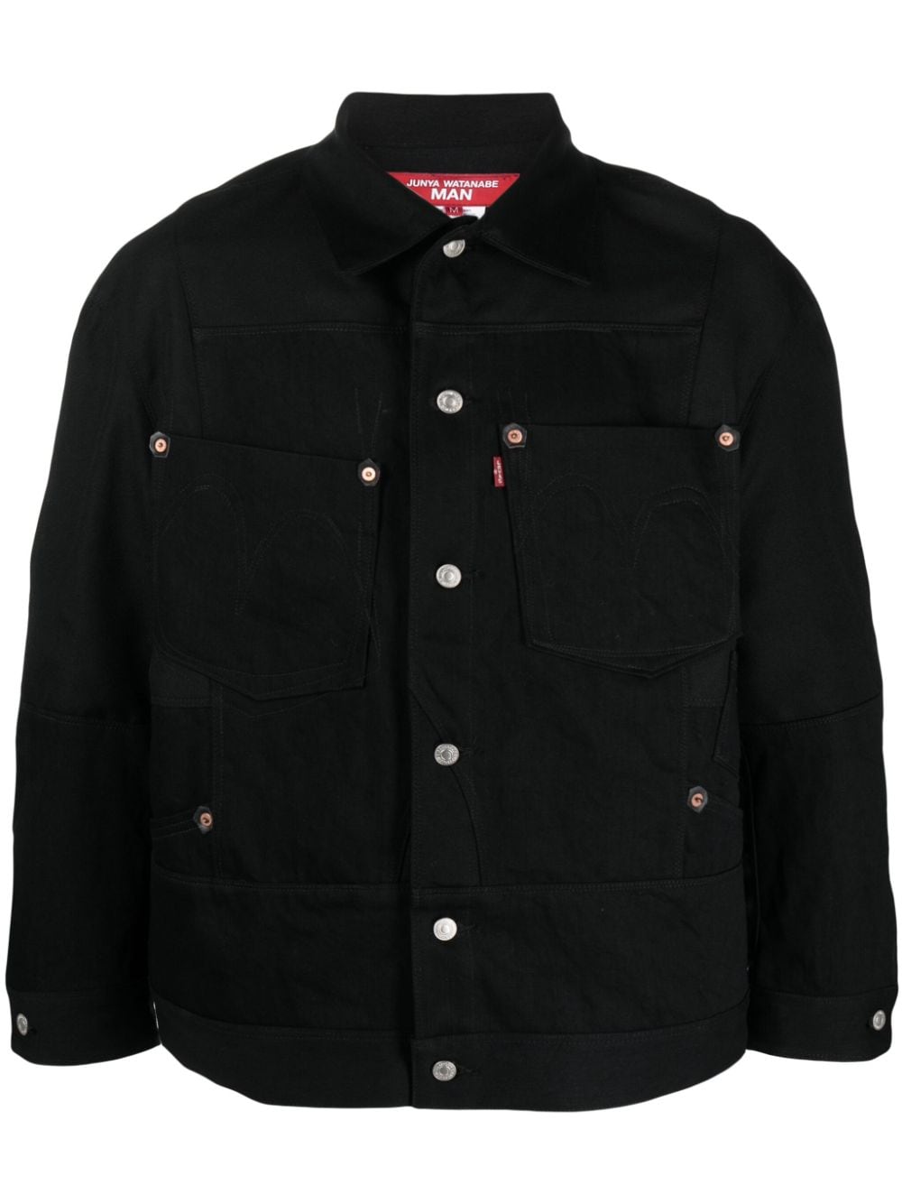 Mens buttoned shirt jacket - black cotton and wool construction by Junya Watanabe