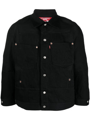 Mens buttoned shirt jacket - black cotton and wool construction by Junya Watanabe