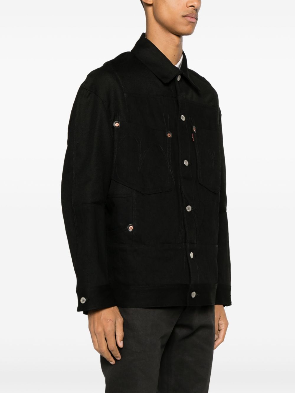 Mens buttoned shirt jacket - black cotton and wool construction by Junya Watanabe