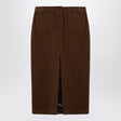 MARGAUX LONNBERG Brown Wool-Blend Midi Skirt with Front Buttons and Pockets