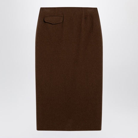 MARGAUX LONNBERG Brown Wool-Blend Midi Skirt with Front Buttons and Pockets