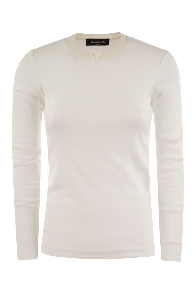 FABIANA FILIPPI Elegant Long-Sleeved Ribbed Cotton T-Shirt with Knit Collar