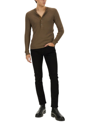 TOM FORD Slim Fit Ribbed Henley T-Shirt - Size 48